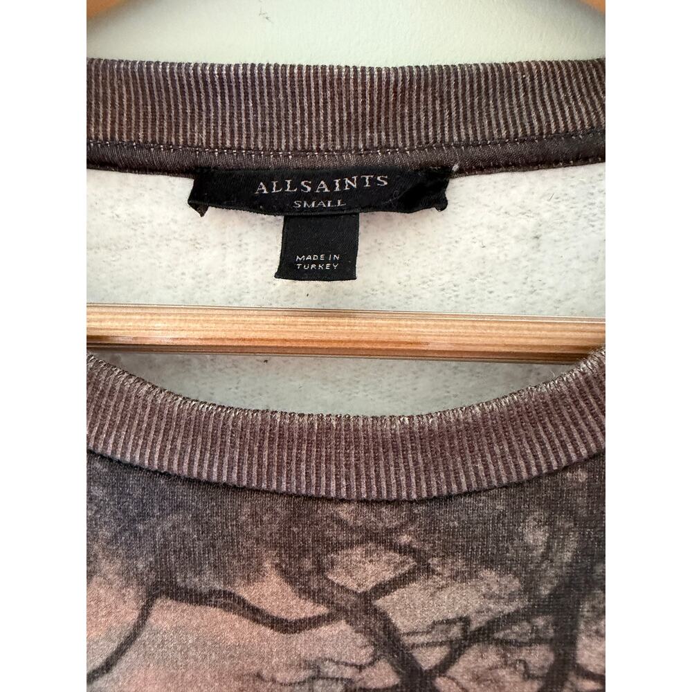 ALLSAINTS Small Forest Landscape Print Sweatshirt Dress Shoulder Pads Art Print - Picture 5 of 11